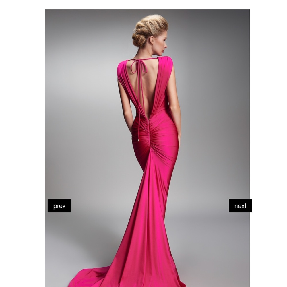 Nicole Bakti Hot Pink backless gown